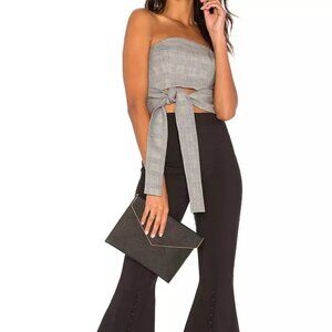 $136 NWT C/MEO Collective Gray Check Waist Strapless We Woke Up Crop Top sz XS